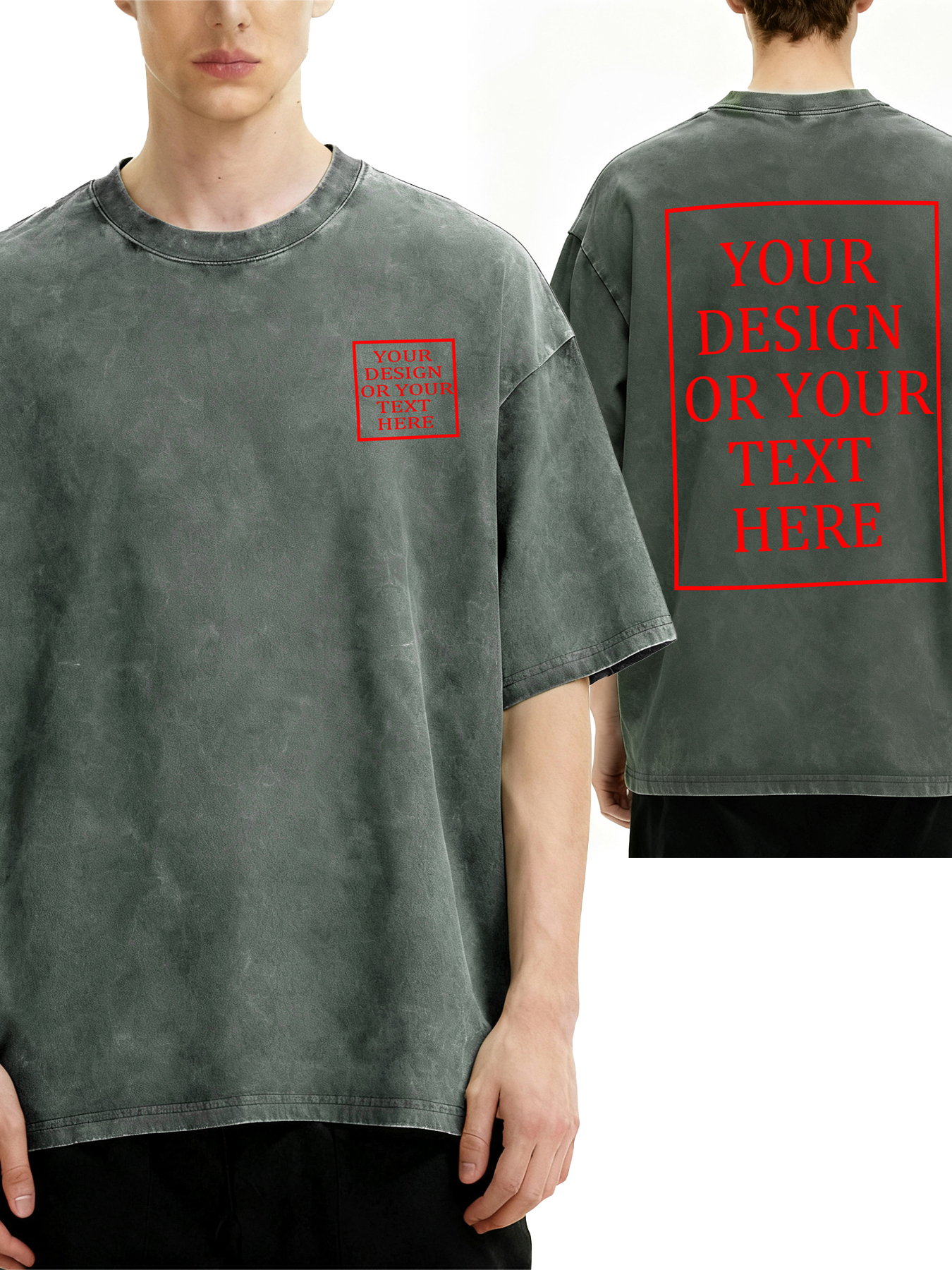 Men's Custom Retro Washed Short-Sleeve T-Shirt - Add Your Own Photo/Text Double-Sided Design