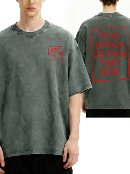 Men's Custom Retro Washed Short-Sleeve T-Shirt - Add Your Own Photo/Text Double-Sided Design