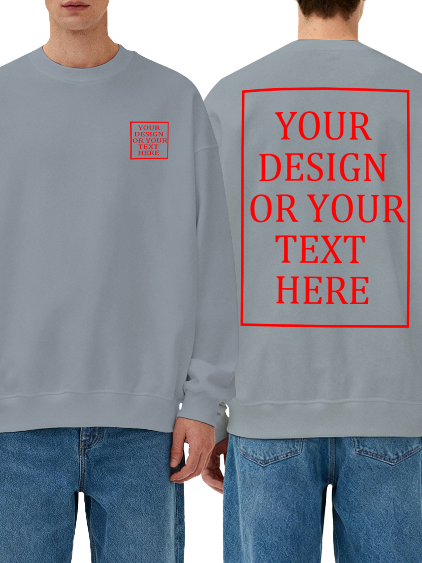Men's Custom Crew Neck Sweatshirt - Add your own photo/text double-sided design