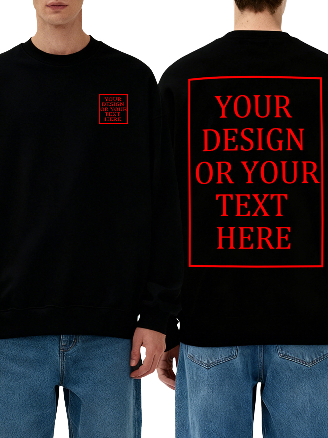 Men's Custom Crew Neck Sweatshirt - Add your own photo/text double-sided design