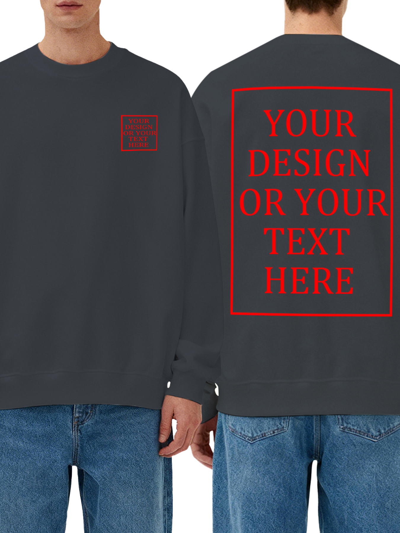 Men's Custom Crew Neck Sweatshirt - Add your own photo/text double-sided design