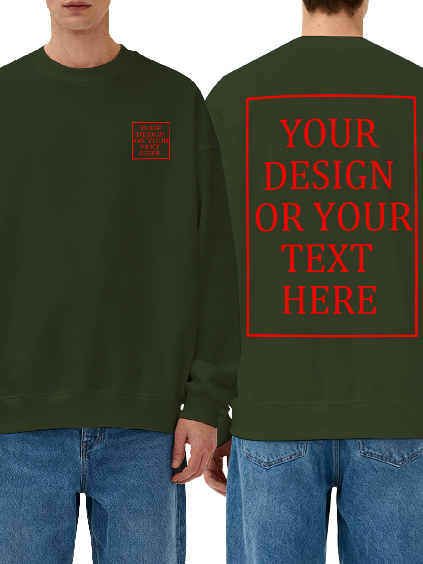 Men's Custom Crew Neck Sweatshirt - Add your own photo/text double-sided design