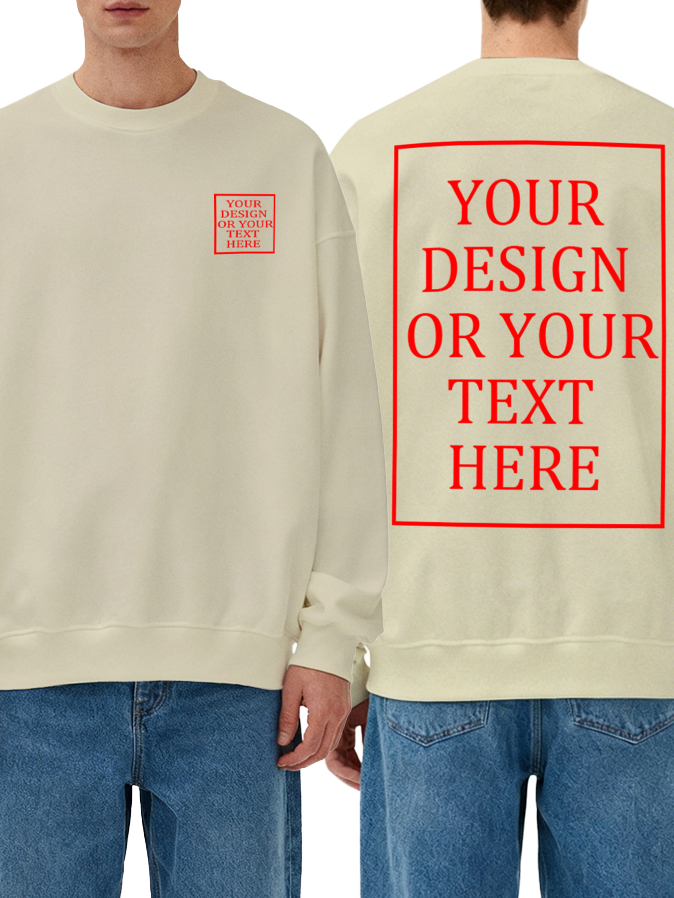 Men's Custom Crew Neck Sweatshirt - Add your own photo/text double-sided design