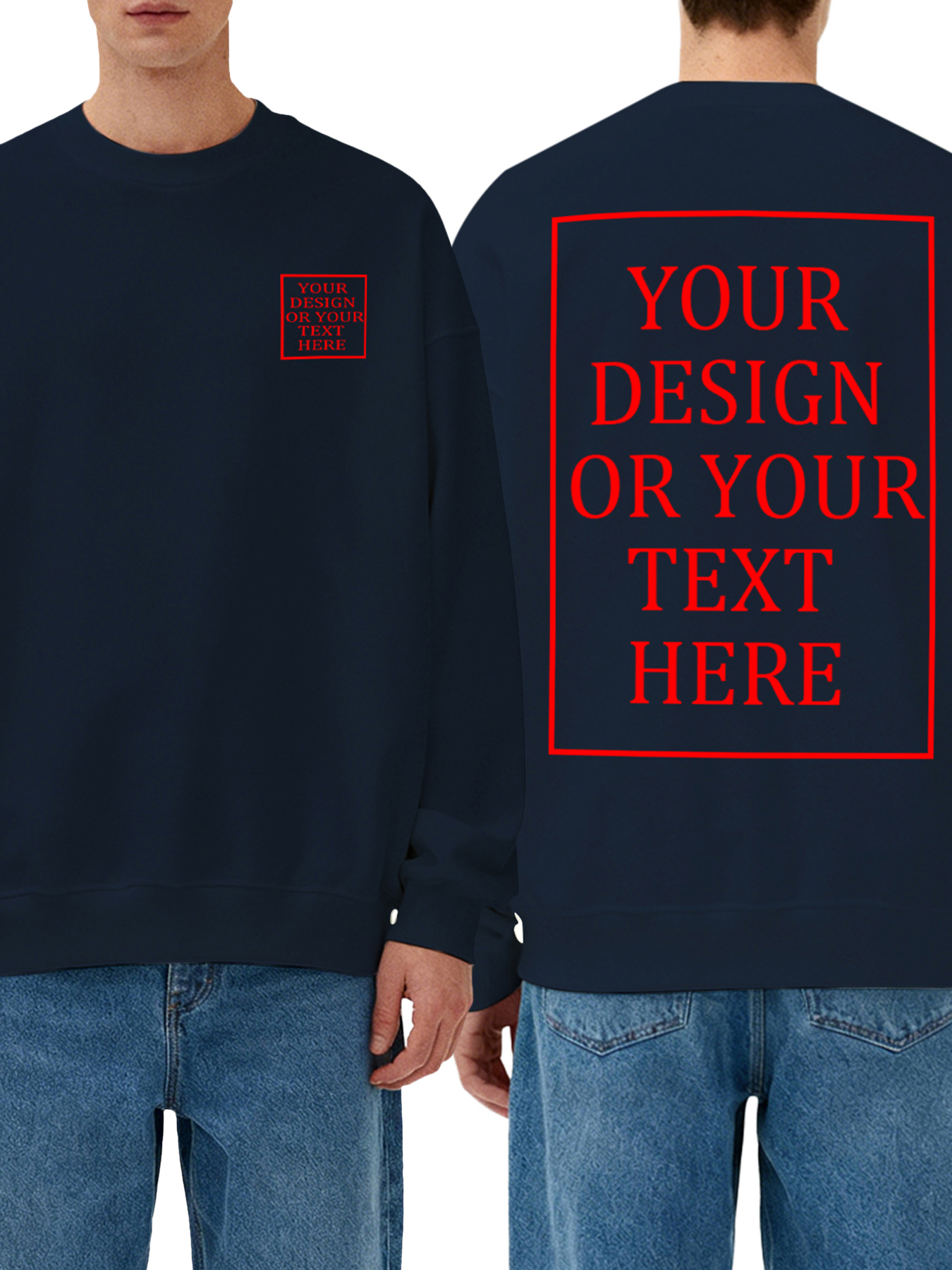 Men's Custom Crew Neck Sweatshirt - Add your own photo/text double-sided design