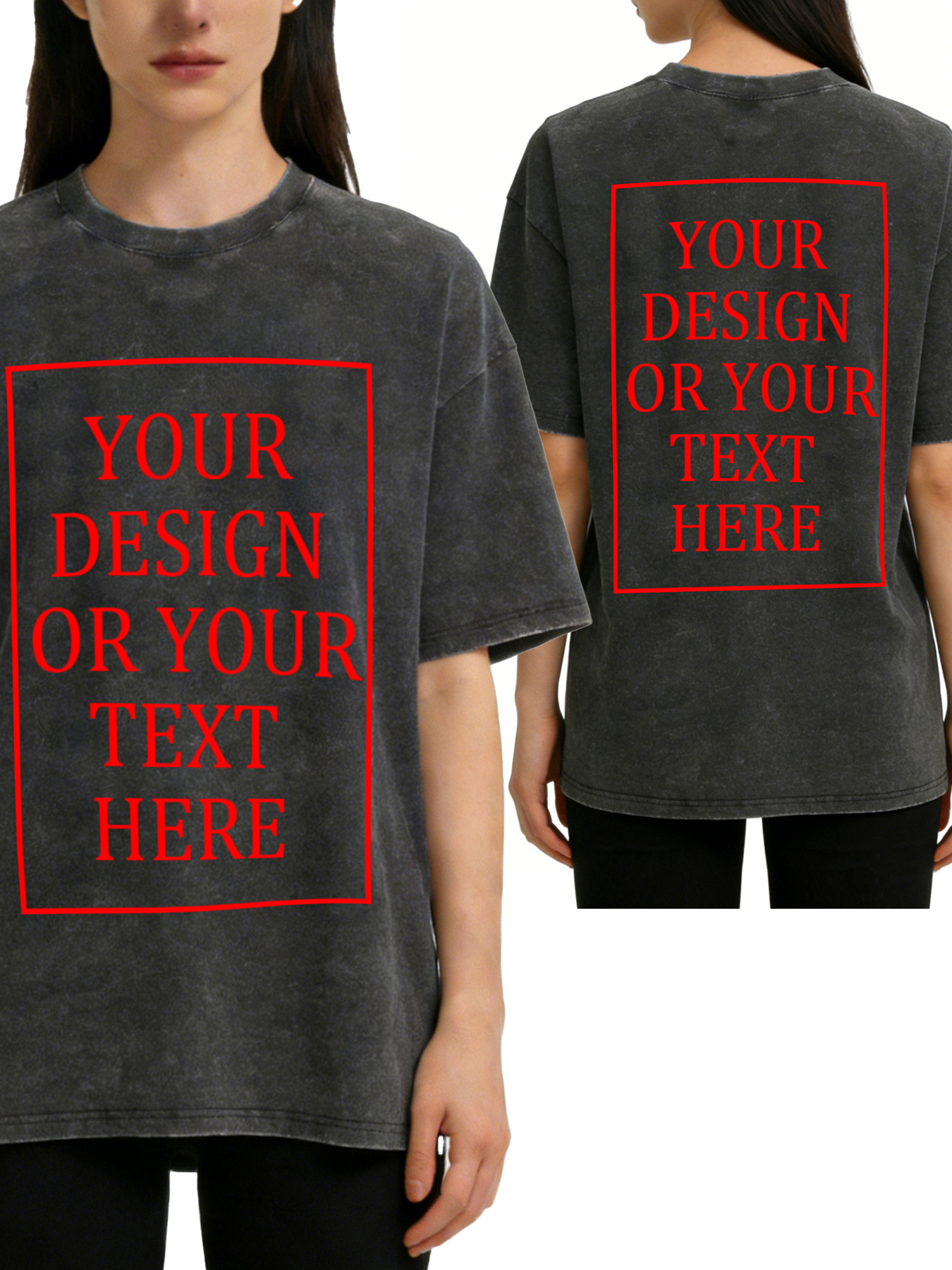 Women's Retro Washed Custom Short-Sleeve T-Shirt - Add Your Own Photo/Text Double-Sided Design