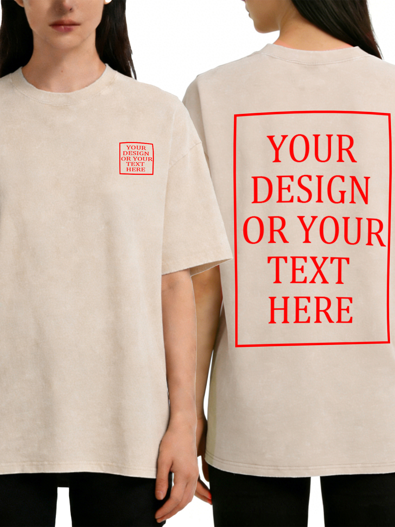 Women's Retro Washed Custom Short-Sleeve T-Shirt - Add Your Own Photo/Text Double-Sided Design