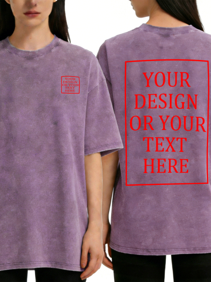 Women's Retro Washed Custom Short-Sleeve T-Shirt - Add Your Own Photo/Text Double-Sided Design