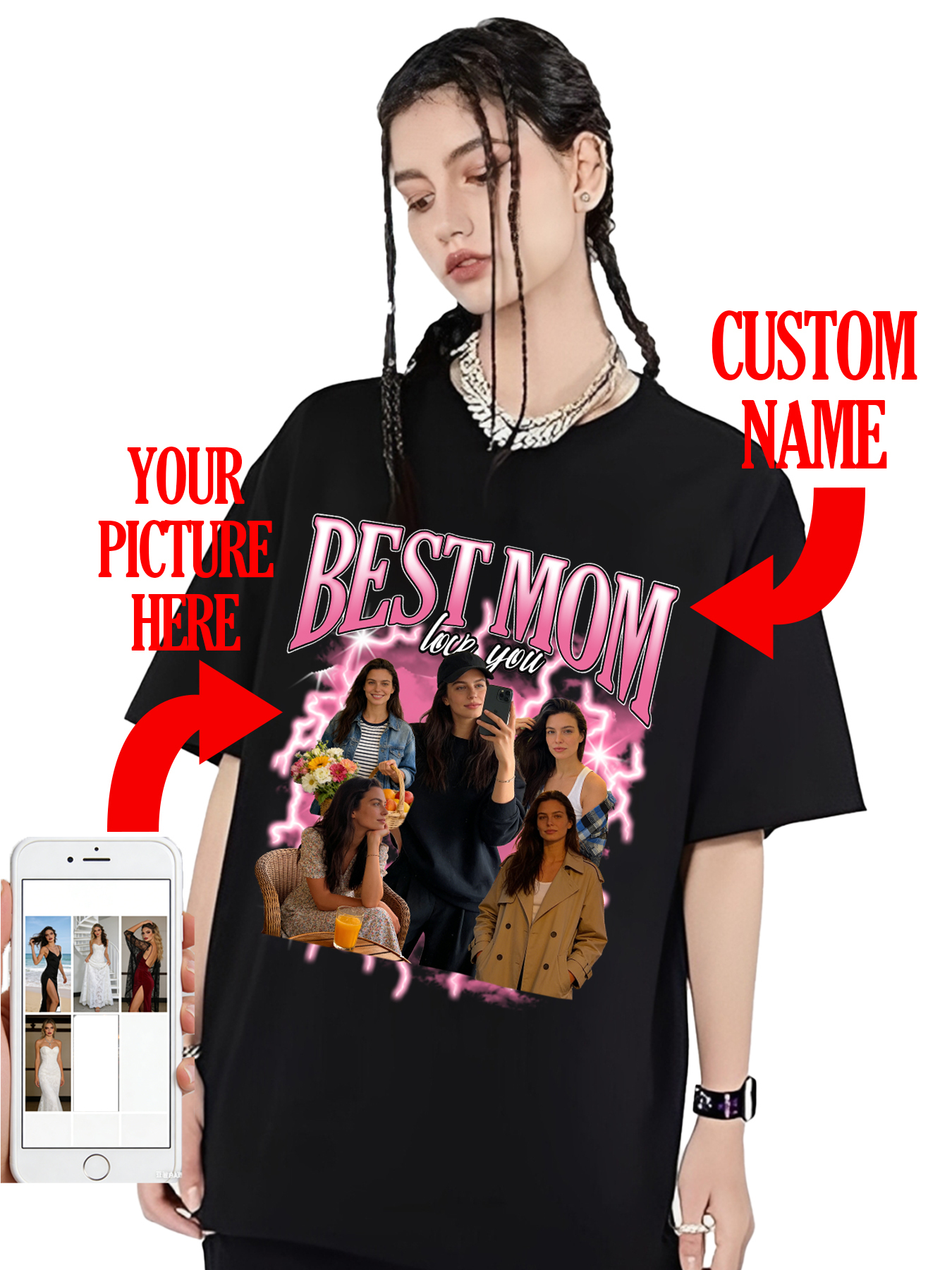 Customized T-shirts, including custom face T-shirts and retro-patterned T-shirts, are a great birthday gift choice for mom.