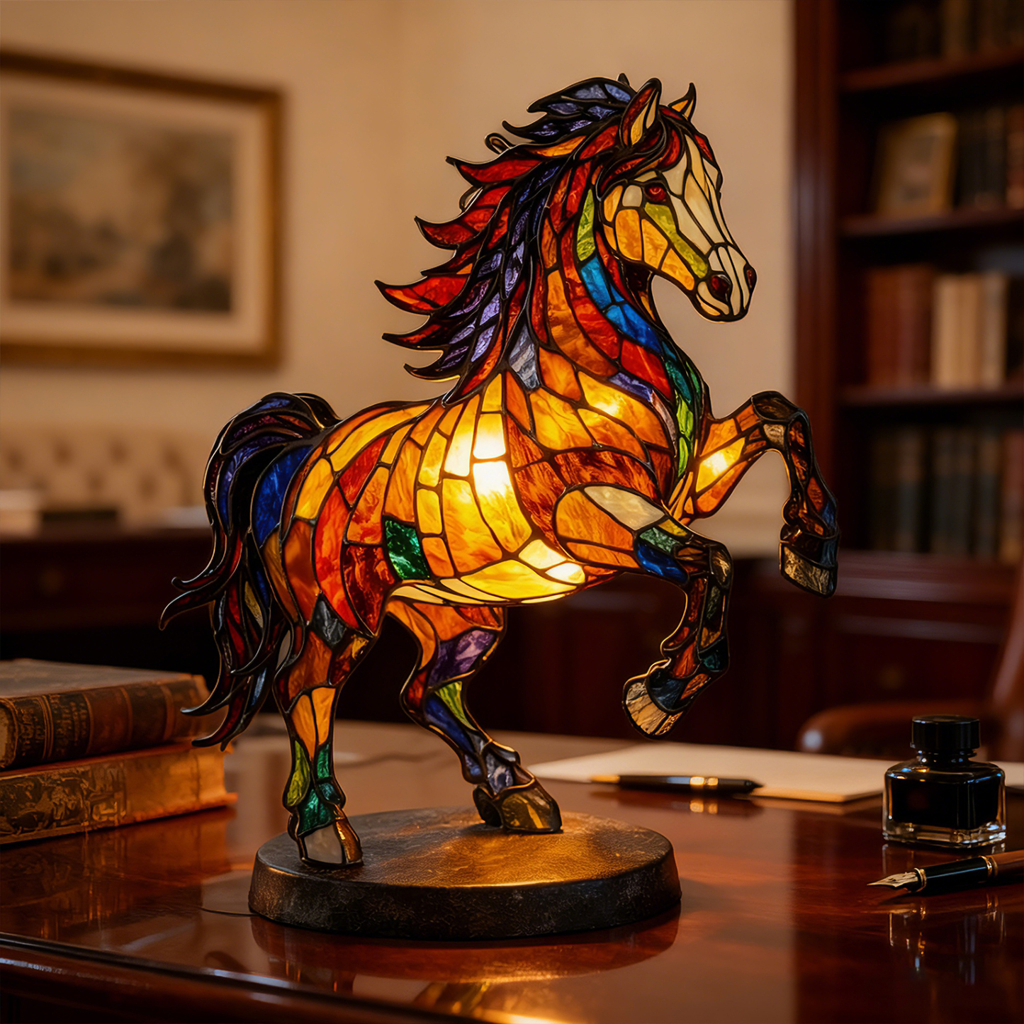 Lucky Stained-Glass Horse Lamp – Year of the Horse 2026 Collector’s Light 🐎✨(𝐋𝐮𝐜𝐚𝐬 𝐇𝐚𝐥𝐞 𝐇𝐚𝐧𝐝𝐦𝐚𝐝𝐞®)