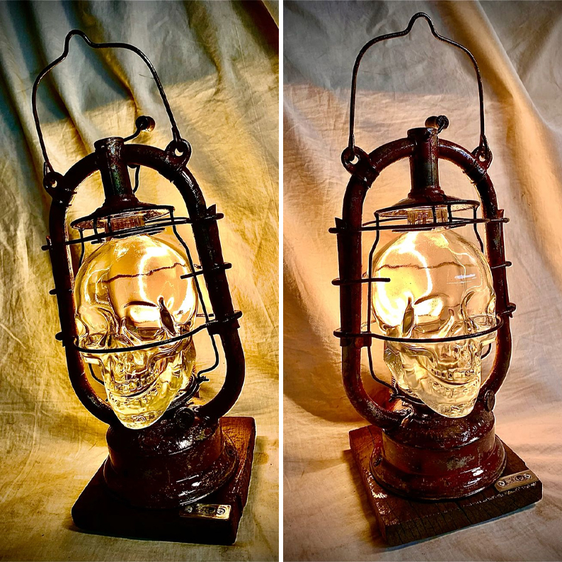 Industrial Gothic Skull Lamp