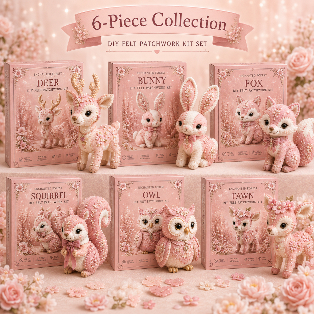 💗 Pink Woodland Friends DIY Felt Patchwork Kit – 🔥Last 1  hours 50% OFF