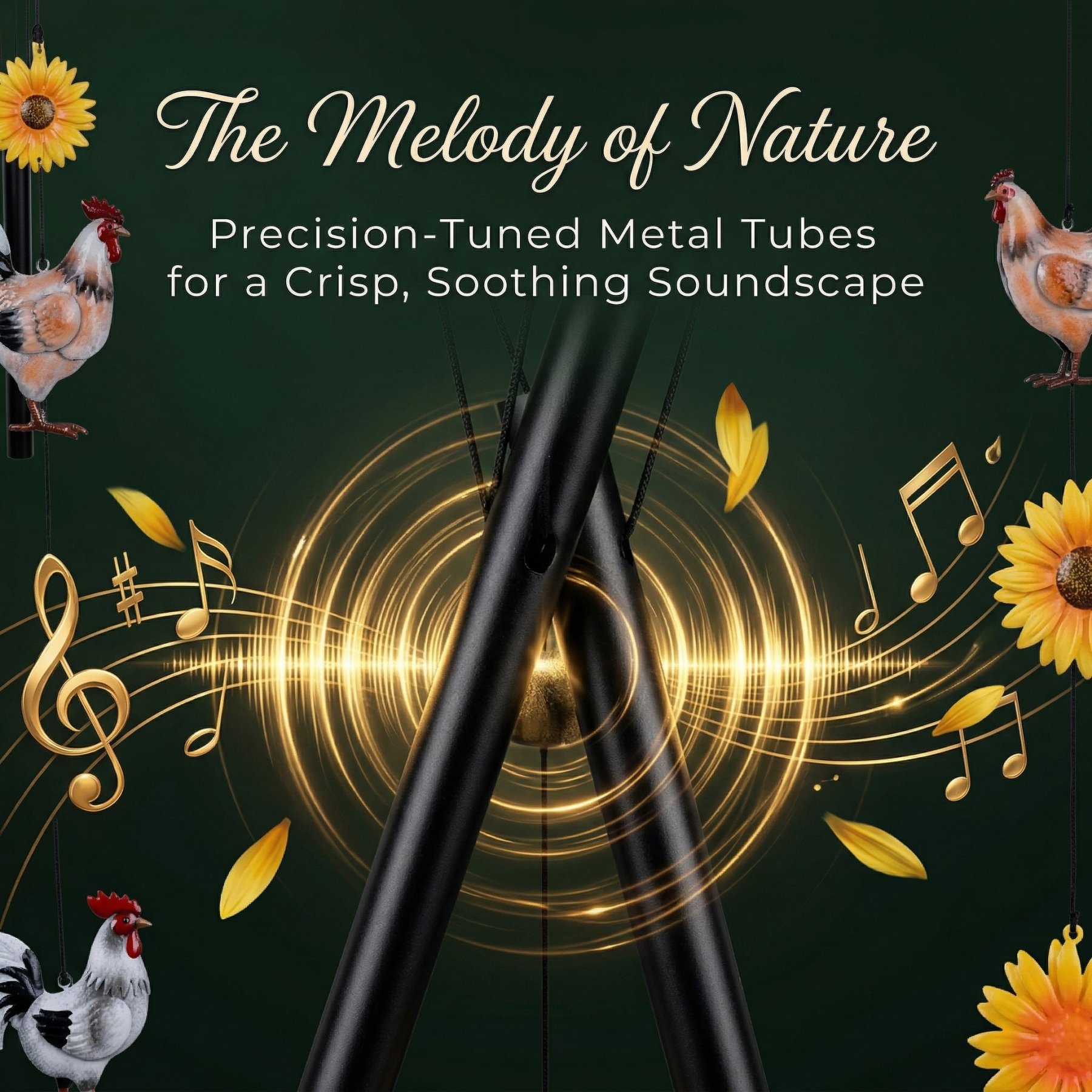 49% Off for Mother's Day🌻Vintage Metal Chicken Wind Chime with Sunflower🐔