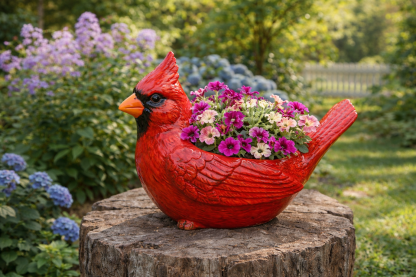 Hand-Painted Cardinal Bird Succulent Planter - Resin Bird Pot for Indoor/Outdoor Decor (Meaningful Garden Gift)