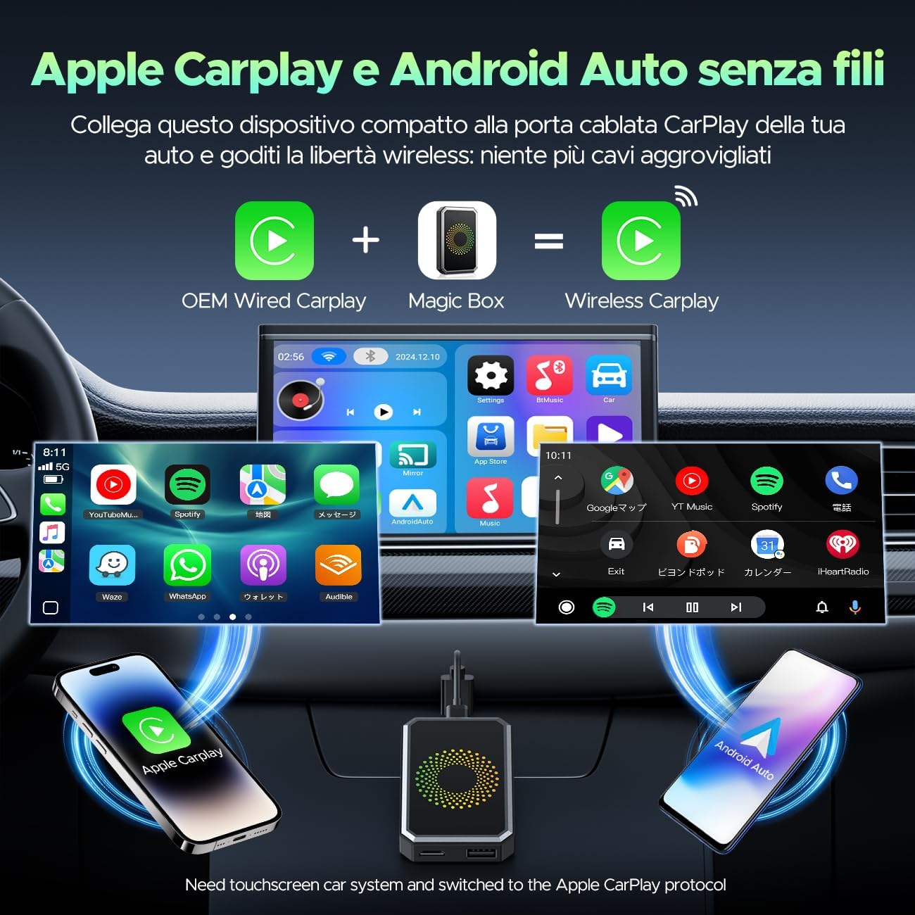 AutoSky AI Box Lite – Wireless CarPlay & Android Auto Adapter with Netflix & YouTube – Plug & Play CarPlay Converter – Works with Factory Wired CarPlay Systems (2016+)
