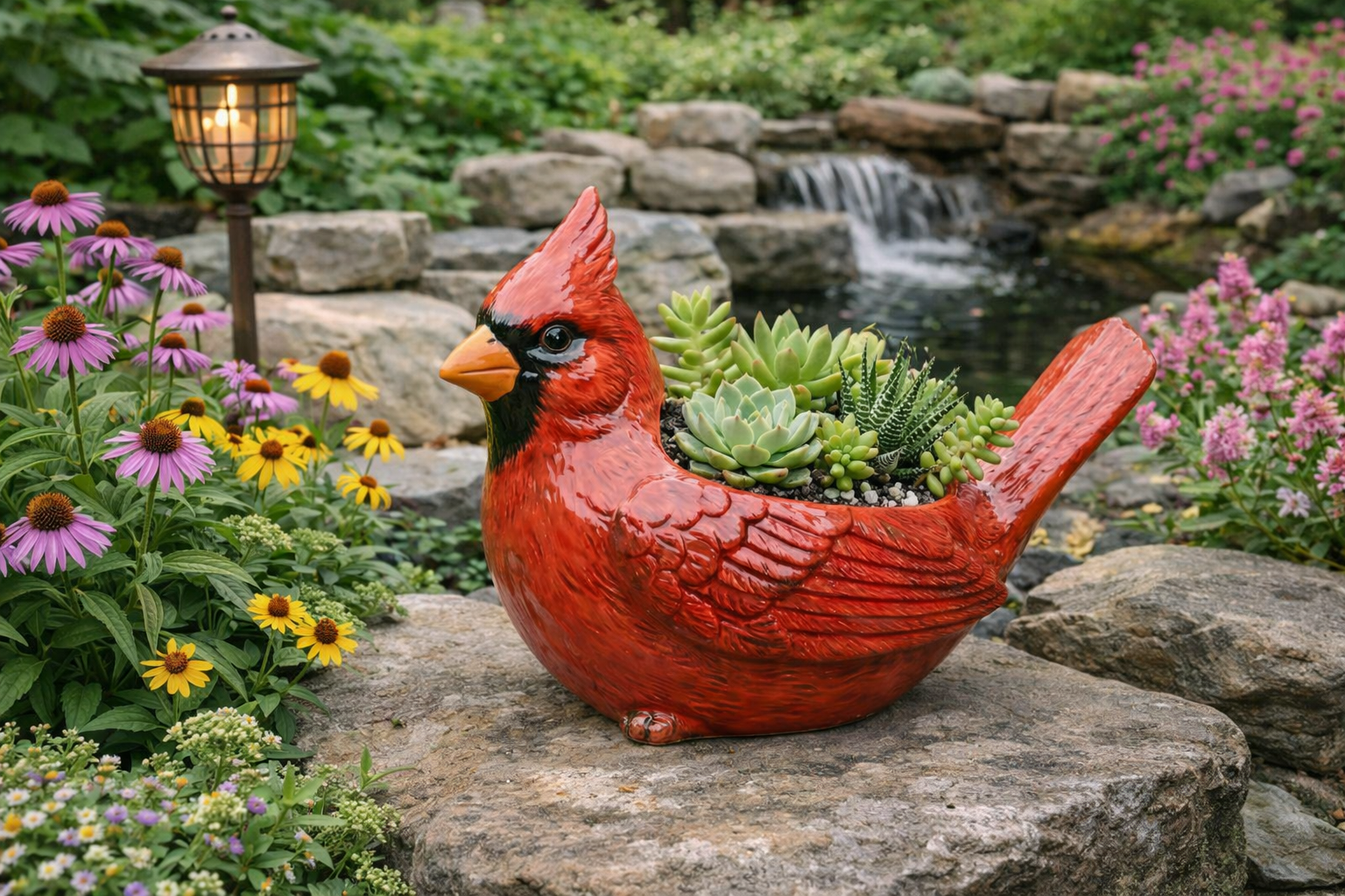 Hand-Painted Cardinal Bird Succulent Planter - Resin Bird Pot for Indoor/Outdoor Decor (Meaningful Garden Gift)