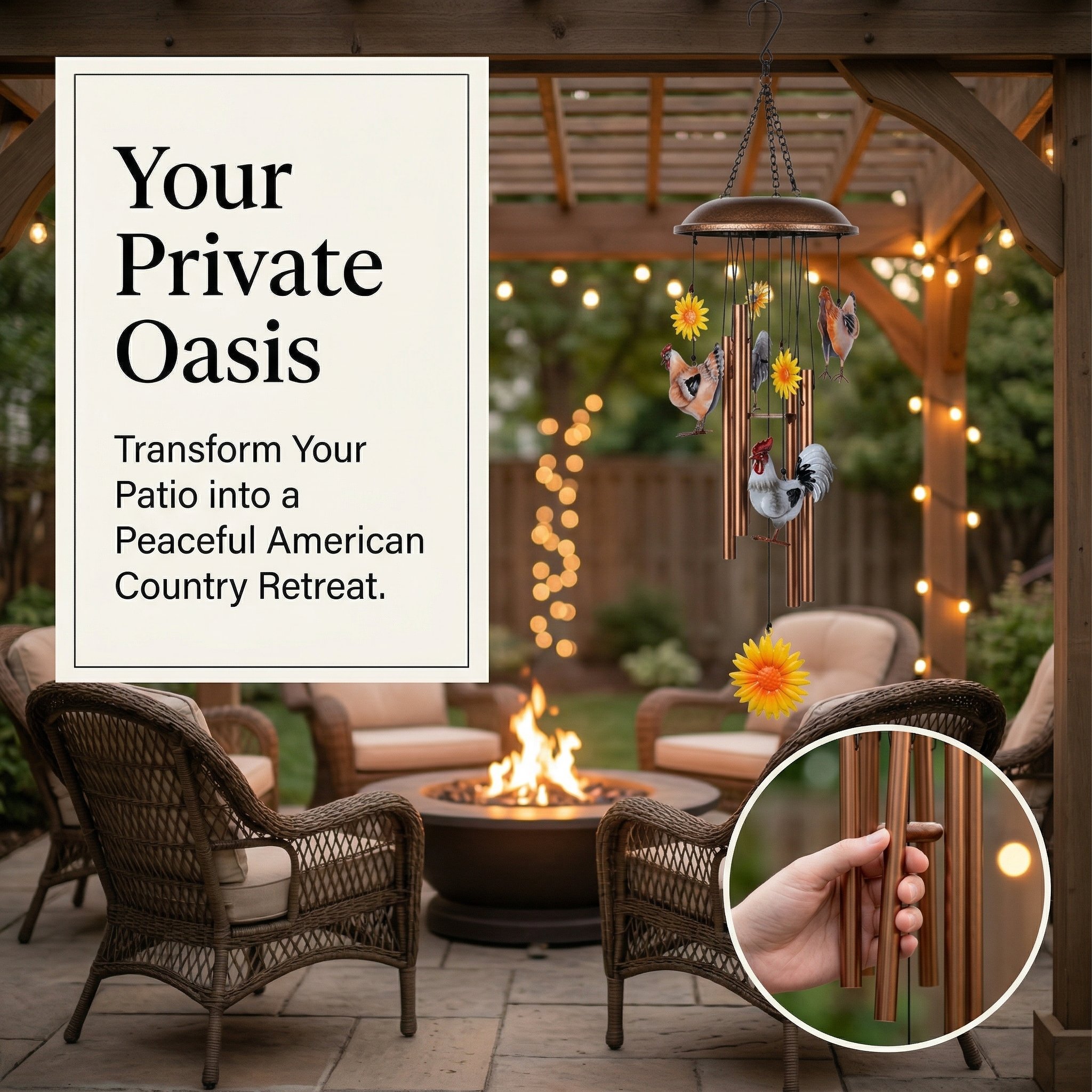 49% Off for Mother's Day🌻Vintage Metal Chicken Wind Chime with Sunflower🐔