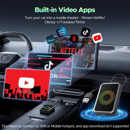 AutoSky AI Box Lite – Wireless CarPlay & Android Auto Adapter with Netflix & YouTube – Plug & Play CarPlay Converter – Works with Factory Wired CarPlay Systems (2016+)