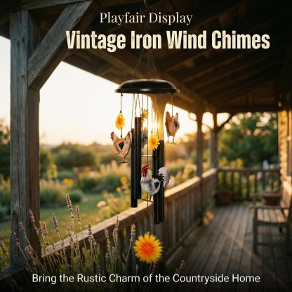 49% Off for Mother's Day🌻Vintage Metal Chicken Wind Chime with Sunflower🐔