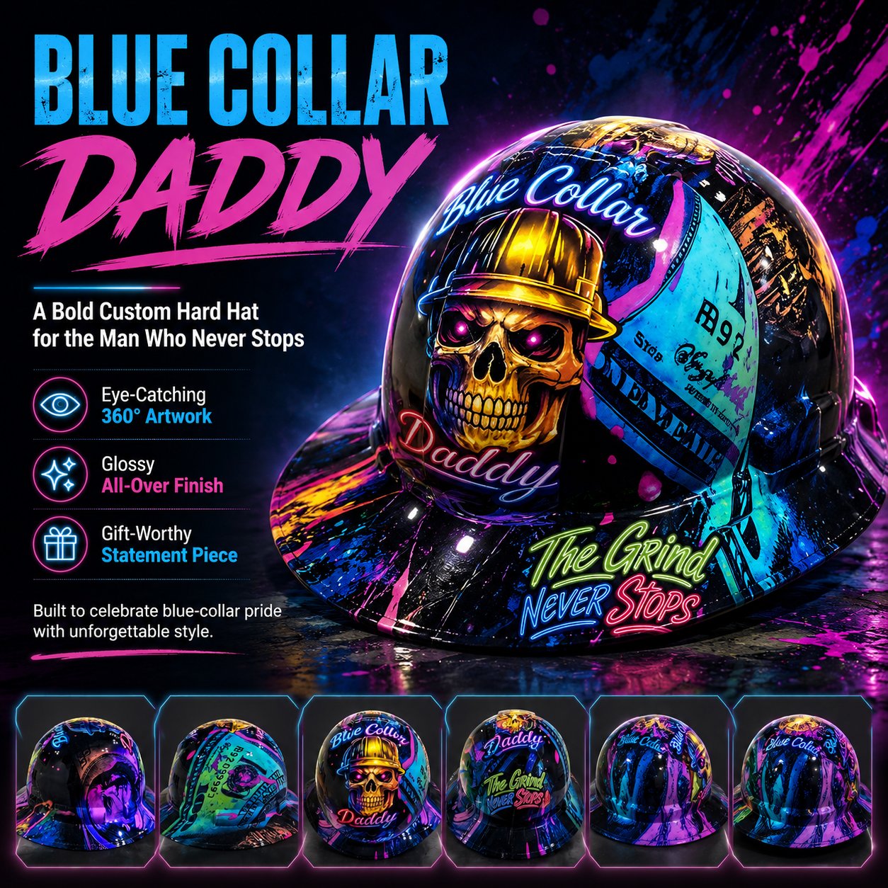 👷‍♂️🔥 Blue Collar Daddy Hydro-Dipped Hard Hat