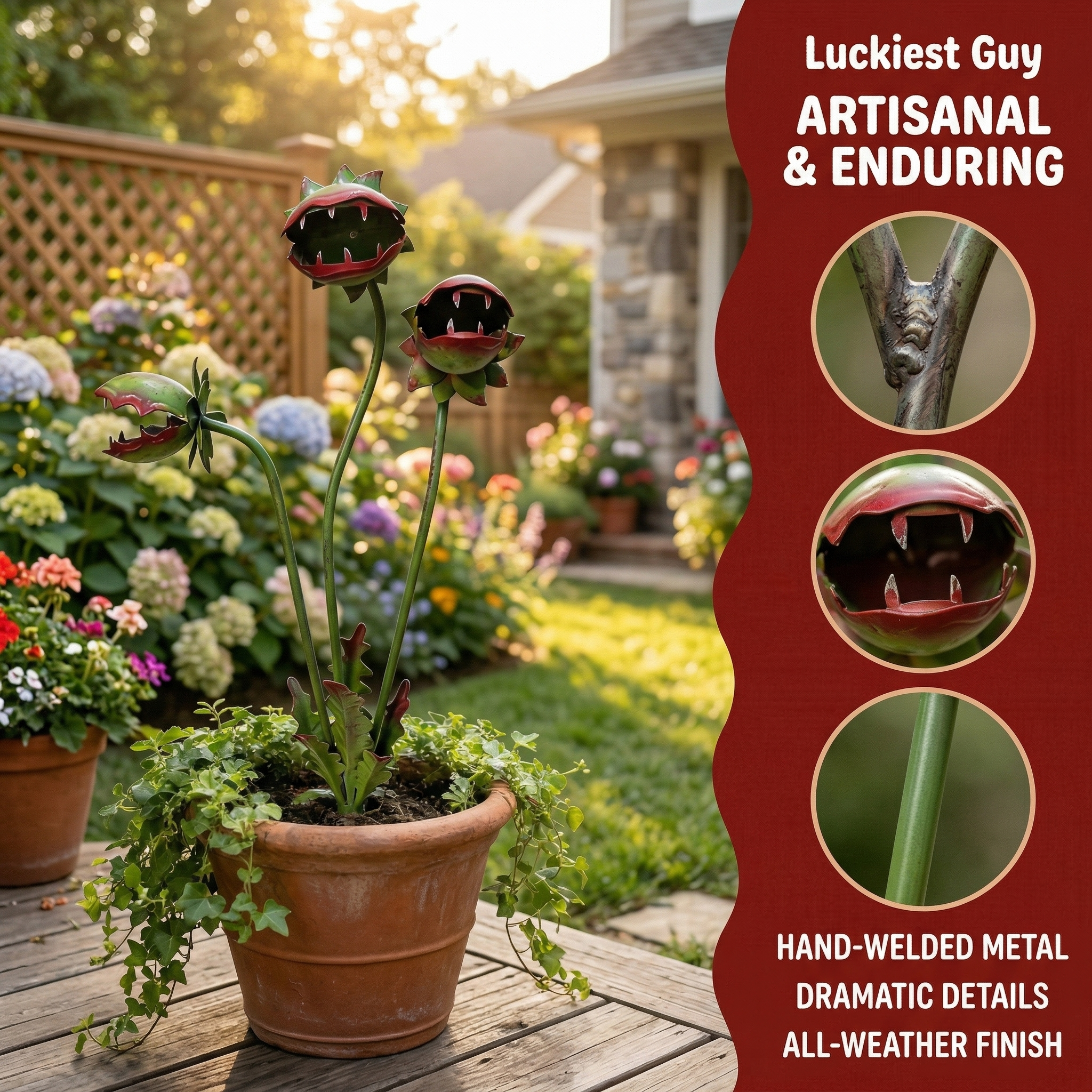 Whimsical Metal Carnivorous Plant Garden Stake