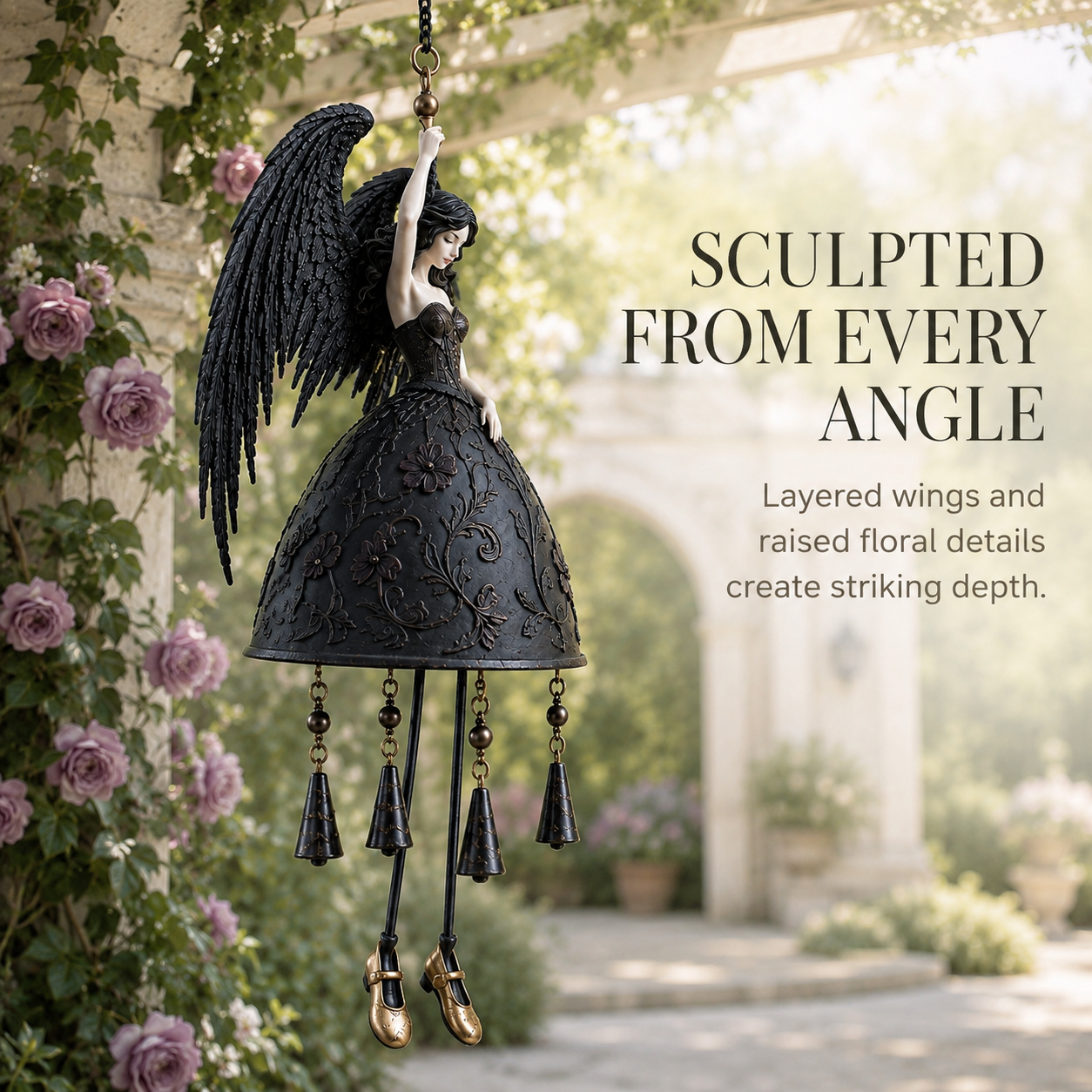 Dark angel wind chime sculpted from every angle