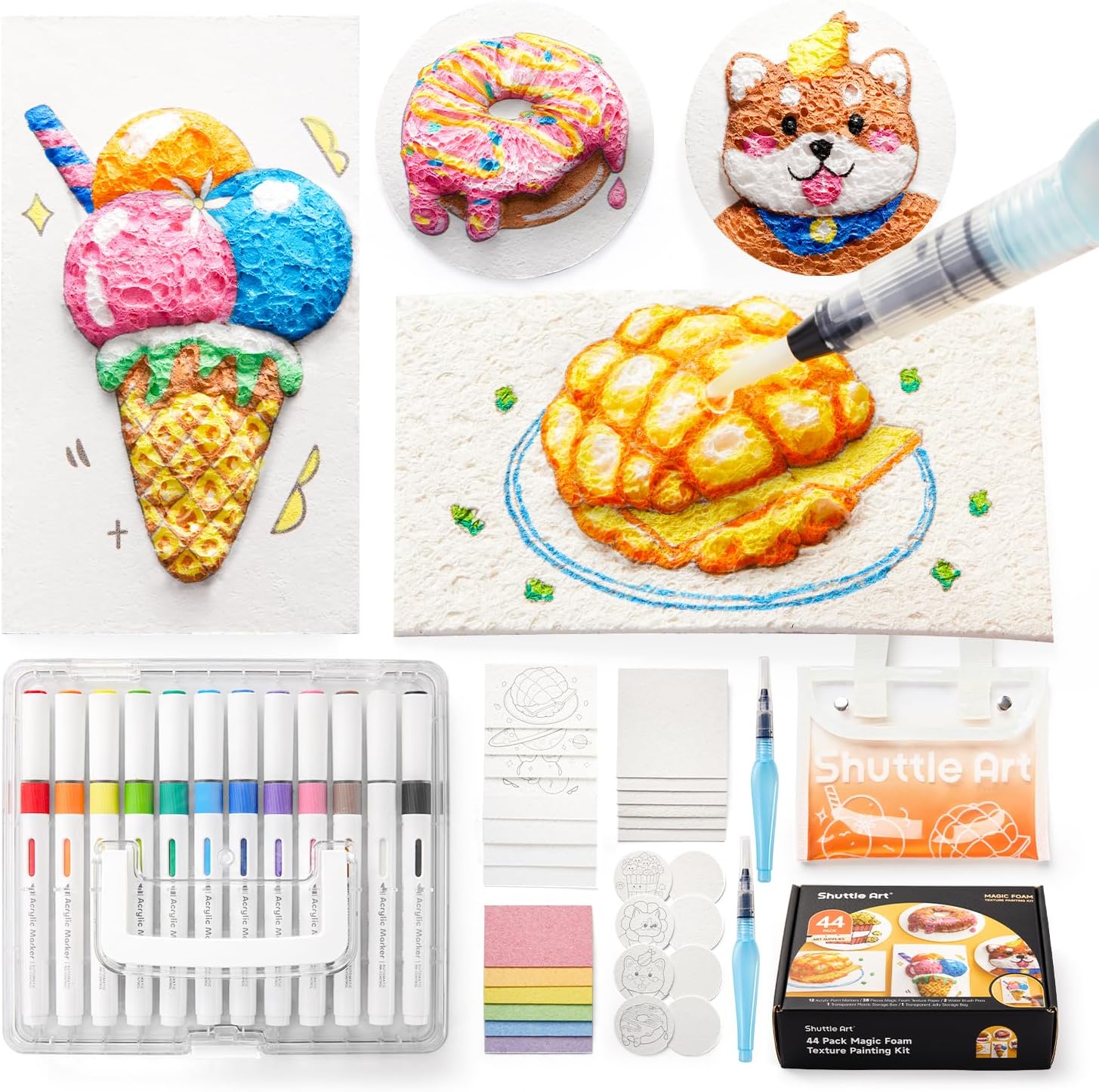 Shuttle Art 68 Pcs Magic Foam Texture Painting Refill Paper Kit - 60 Sheets of Upgraded Foam Texture Paper for a Magical 3D Effect