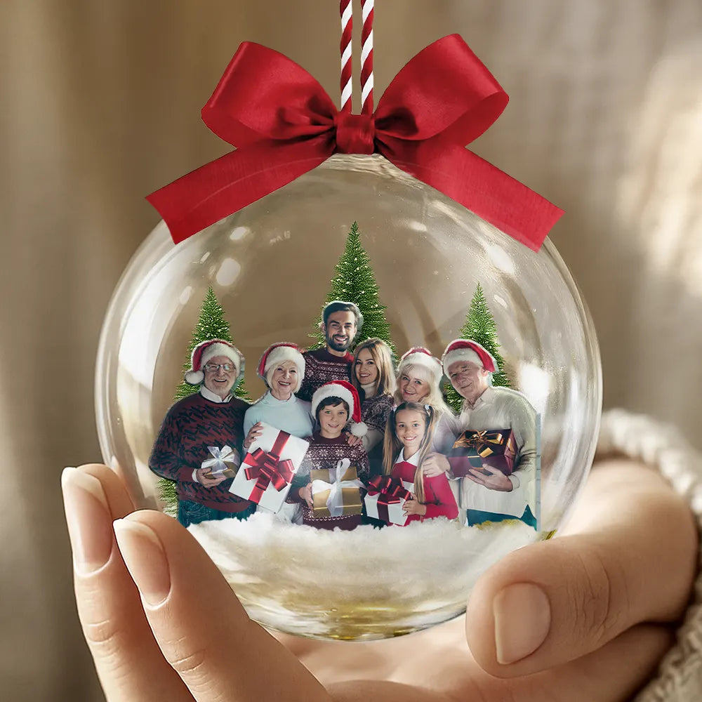 Family,Custom Photo,Happy,Christmas - Custom Photo Family Is The Greatest Gift - Personalized 3D Acrylic Ball Ornament