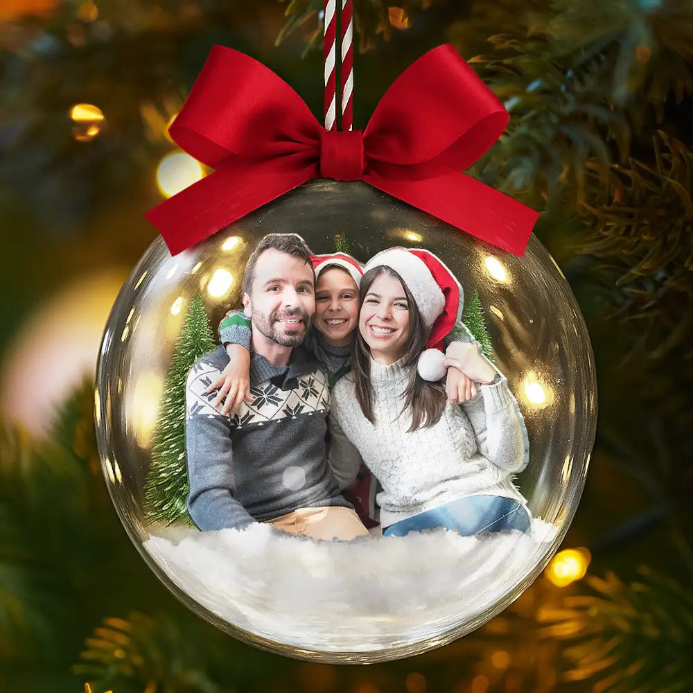 Family,Custom Photo,Happy,Christmas - Custom Photo Family Is The Greatest Gift - Personalized 3D Acrylic Ball Ornament