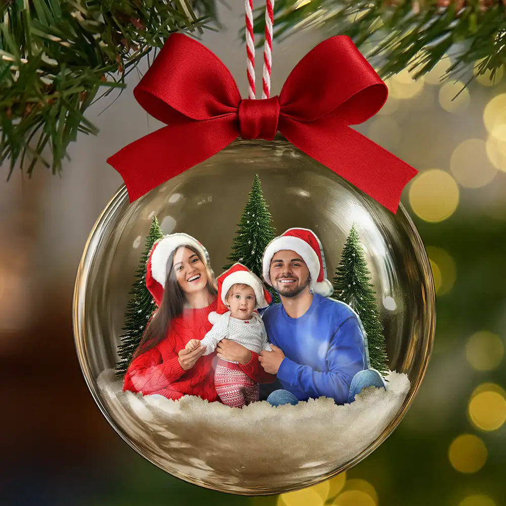 Family,Custom Photo,Happy,Christmas - Custom Photo Family Is The Greatest Gift - Personalized 3D Acrylic Ball Ornament