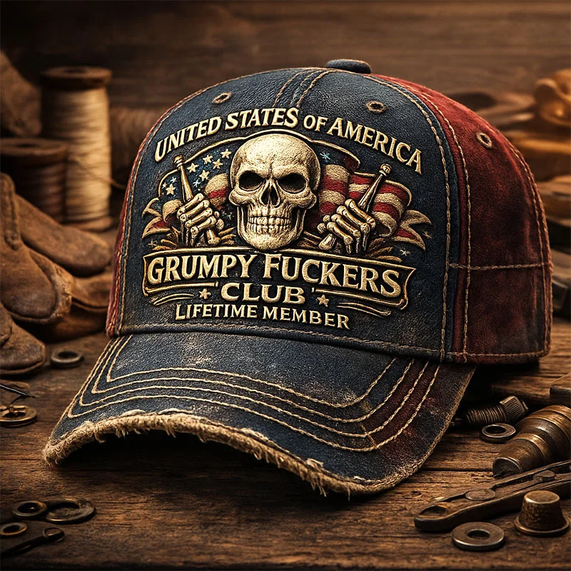 Vintage Distressed "Old Club" Lifetime Member Print Casual Hat