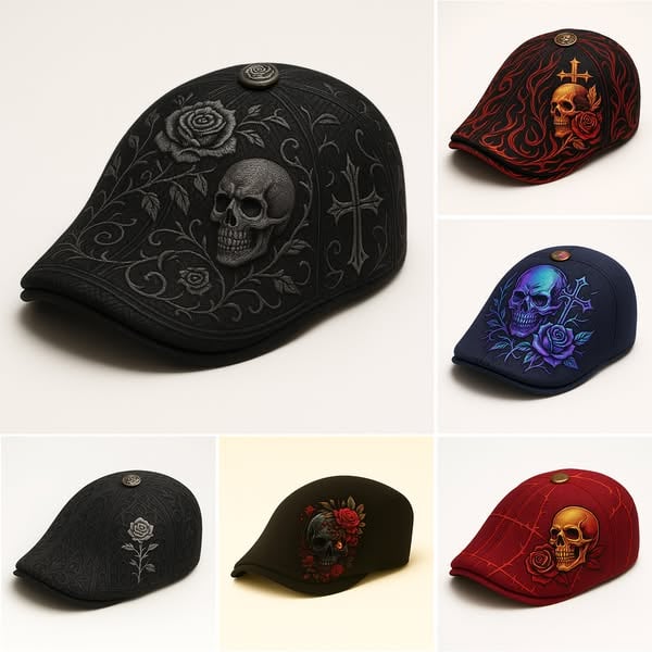 🔥Last Day 50% OFF💀Handcrafted Skull & Thorn Flat Cap🎁Buy 2 Free Shipping