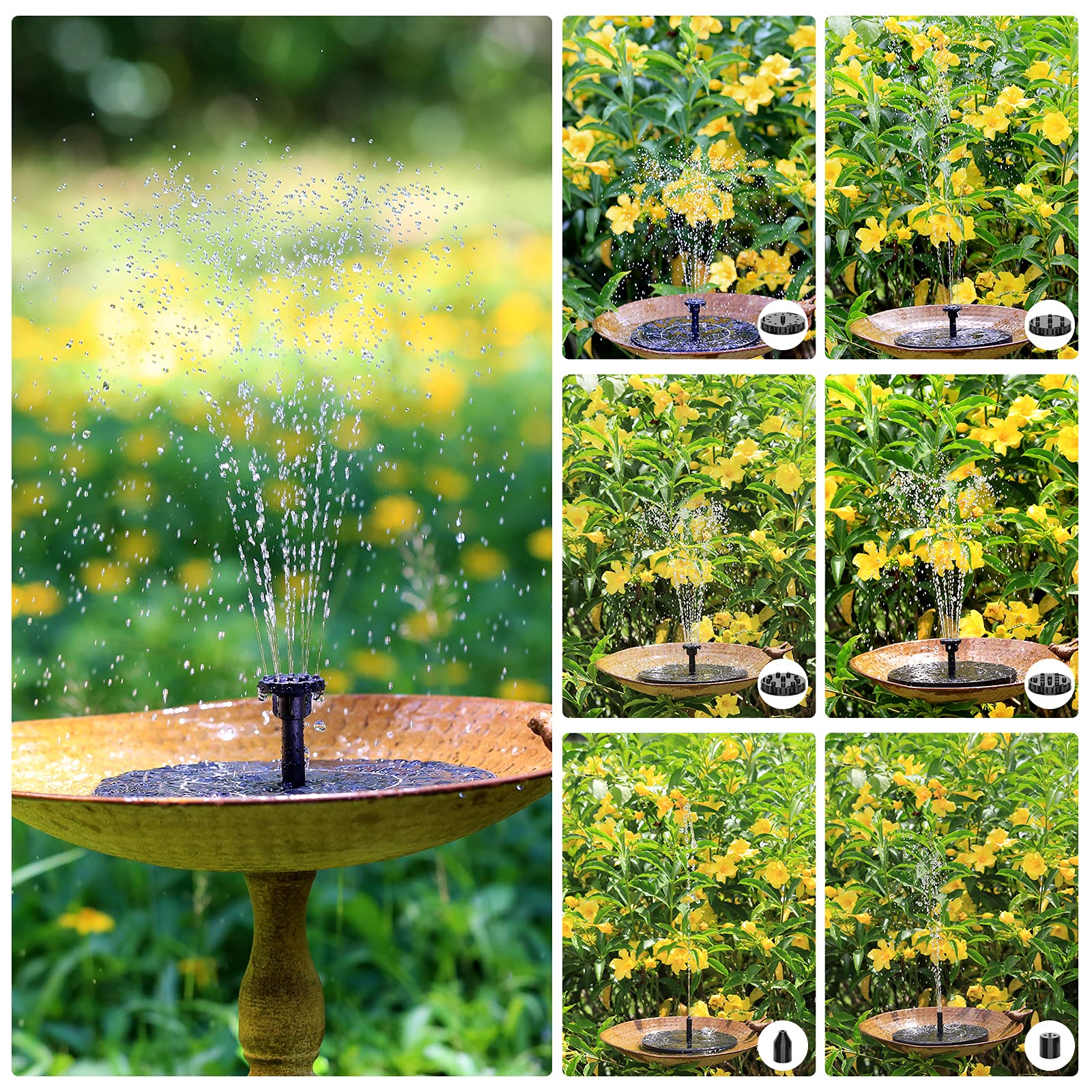 2.5W Solar Fountain Pump with 6 Nozzles - Buy 1 Set