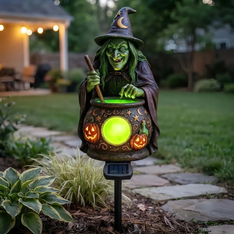Halloween Solar Witch Cauldron Garden Stake Light