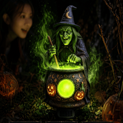 Halloween Solar Witch Cauldron Garden Stake Light