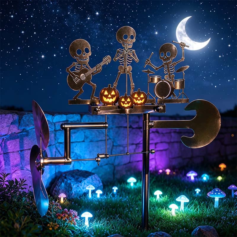 Halloween Skeleton Metal Drummer Kinetic Wind Spinner💀🔥