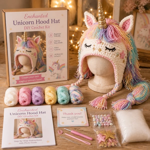 🔥LAST DAY 50% OFF - 🧵Fantasy Hood Hat DIY Crochet Kit – Create Your Own Magical Wearable Character Hat🎁Beginner Friendly - 🐉Dragon / Approx. 18–22 in (45–55 cm) Hood Height