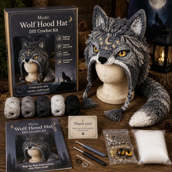 🔥LAST DAY 50% OFF - 🧵Fantasy Hood Hat DIY Crochet Kit – Create Your Own Magical Wearable Character Hat🎁Beginner Friendly - 🐉Dragon / Approx. 18–22 in (45–55 cm) Hood Height