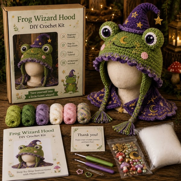 🔥LAST DAY 50% OFF - 🧵Fantasy Hood Hat DIY Crochet Kit – Create Your Own Magical Wearable Character Hat🎁Beginner Friendly - 🐉Dragon / Approx. 18–22 in (45–55 cm) Hood Height