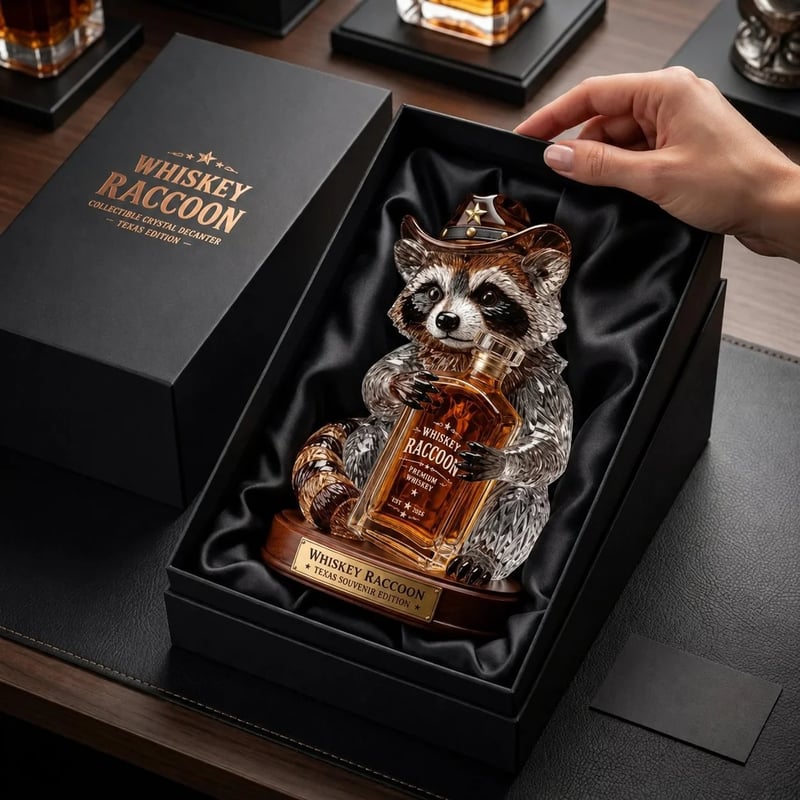🦝 Wild West Whiskey Raccoon Crystal Statue