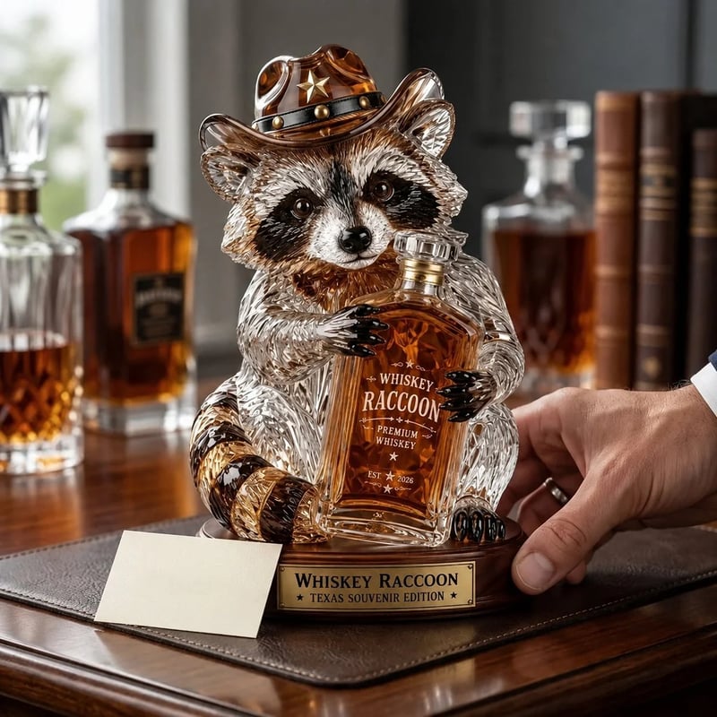 🦝 Wild West Whiskey Raccoon Crystal Statue