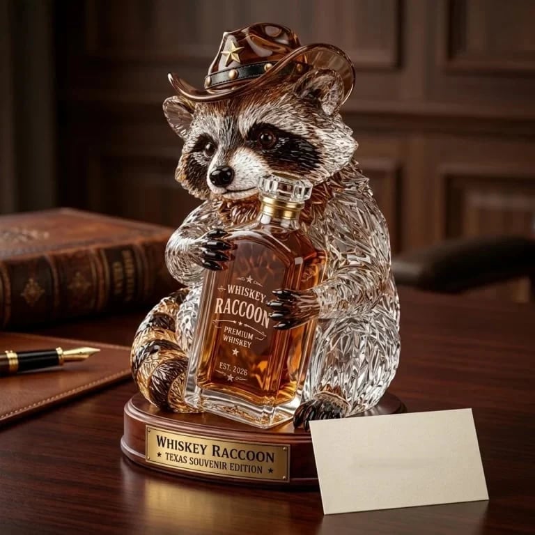 🦝 Wild West Whiskey Raccoon Crystal Statue
