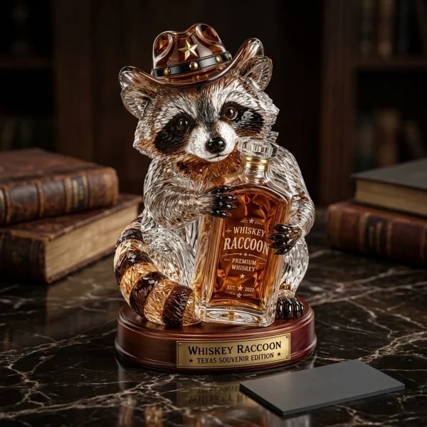 🦝 Wild West Whiskey Raccoon Crystal Statue