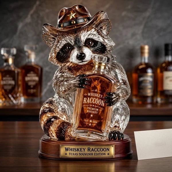🦝 Wild West Whiskey Raccoon Crystal Statue