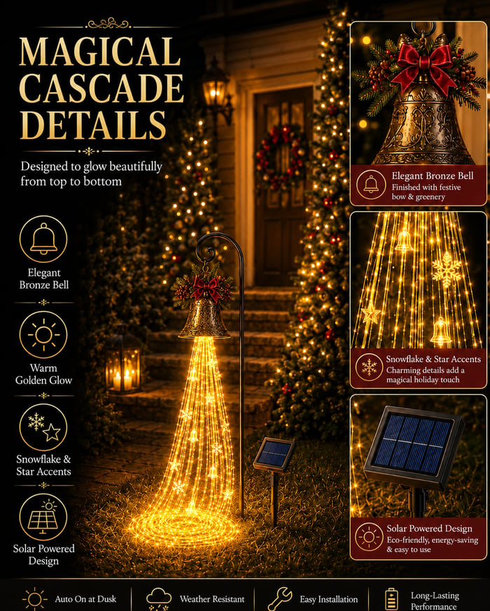 🔥Buy 2 Get 20% OFF🔥🎄 Christmas Bell Cascade Solar Yard Light✨