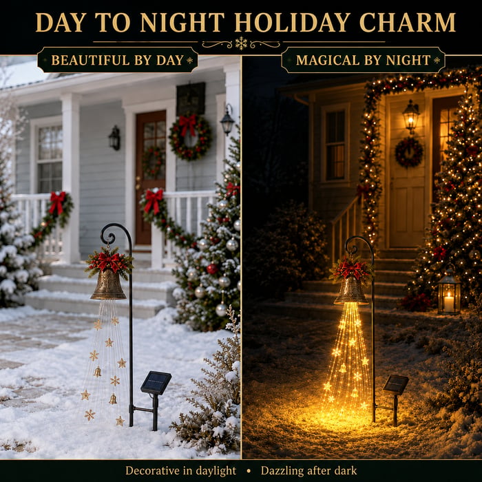 🔥Buy 2 Get 20% OFF🔥🎄 Christmas Bell Cascade Solar Yard Light✨
