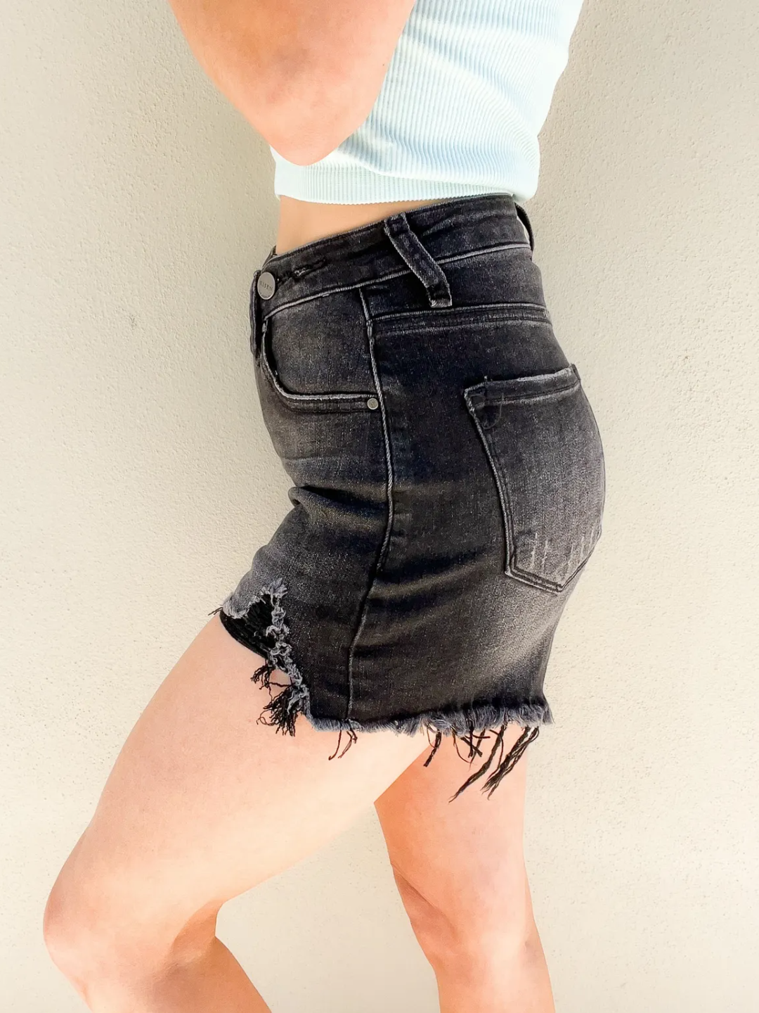 Tummy Control Asymmetrical Distressed Shorts (Buy 2 Free Shipping)