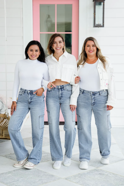 Tummy Control High Rise Cargo Wide Leg Jeans (Buy 2 Free Shipping)