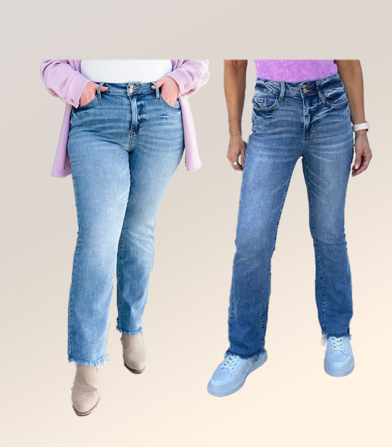 Vintage Double Button Frayed Hem Bootcut Jeans (Buy 2 Free Shipping)