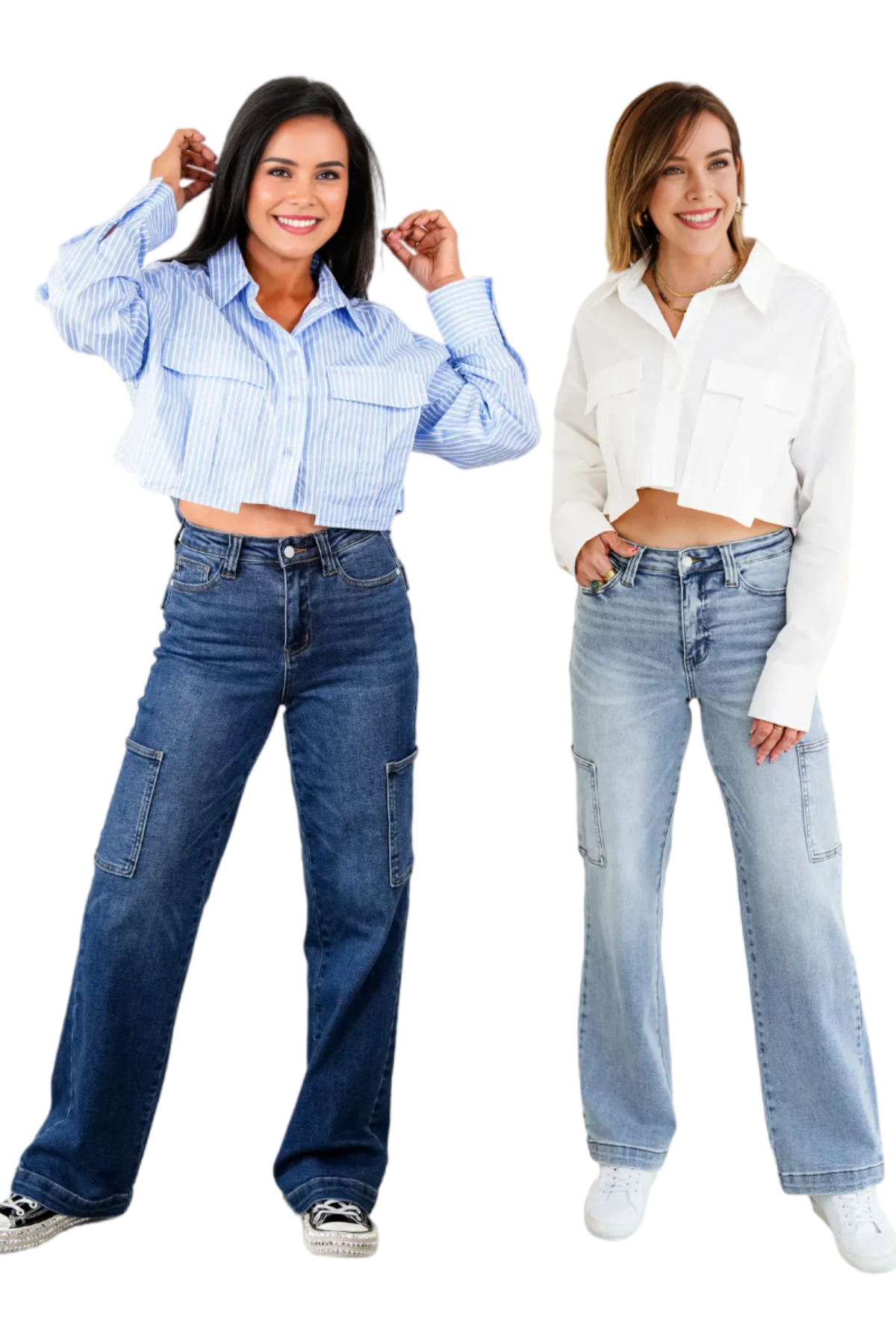Tummy Control High Rise Cargo Wide Leg Jeans (Buy 2 Free Shipping)