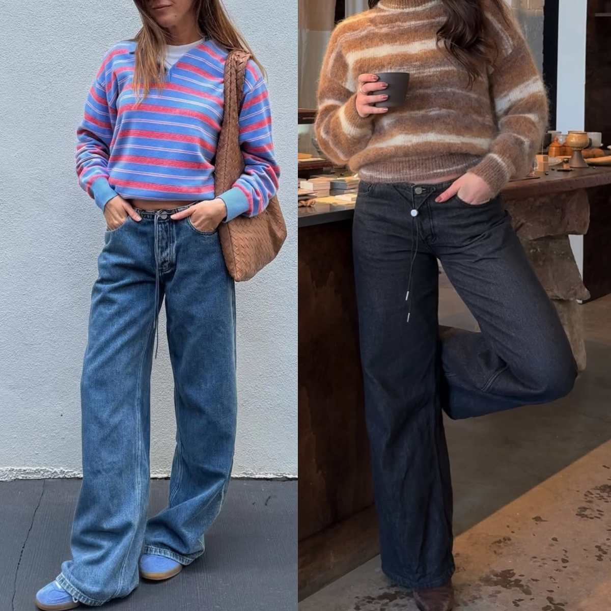 Low Rise Adjustable Wide Leg Jeans 